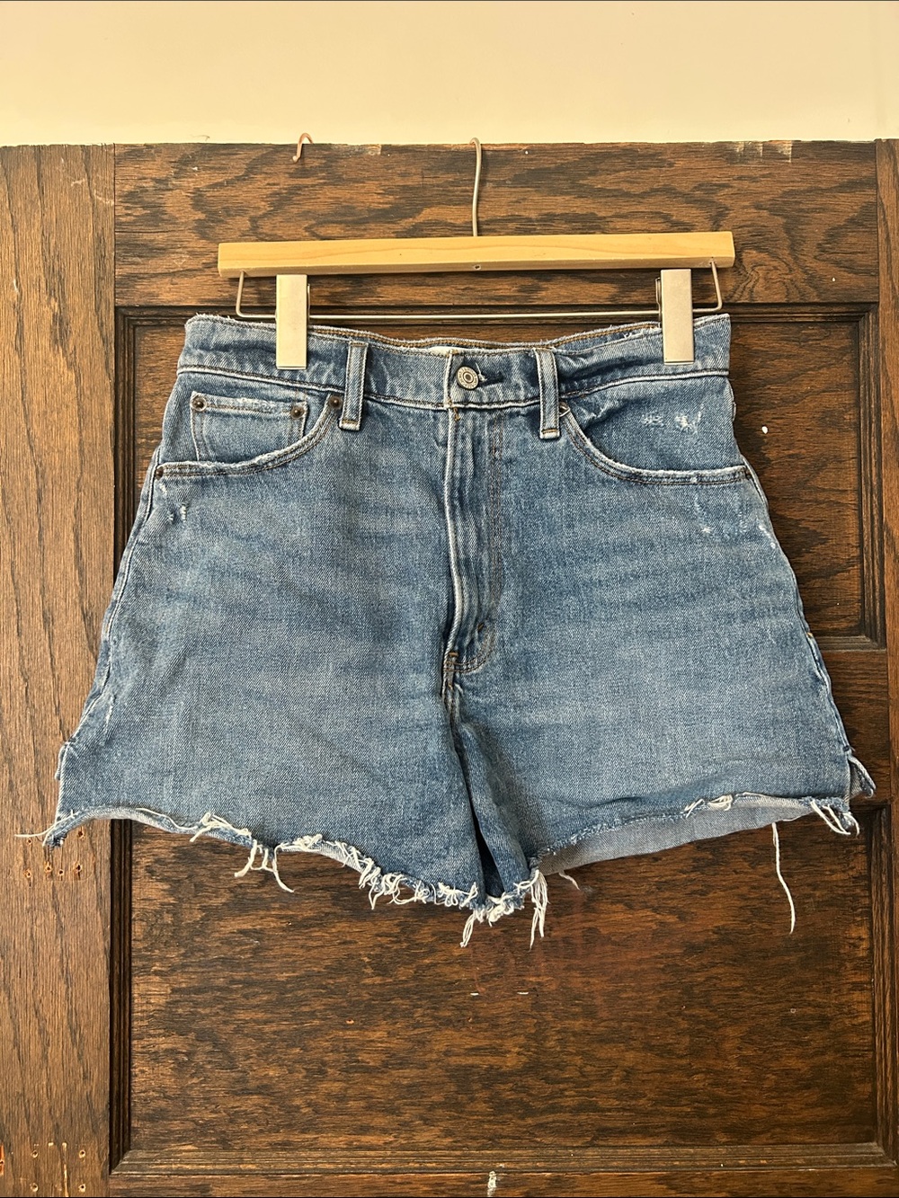 Abercrombie & Fitch Distressed High-Rise Denim Shorts - Blue